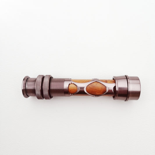 Porte moulinet aluminium fumé ajouré insert bois de ronce